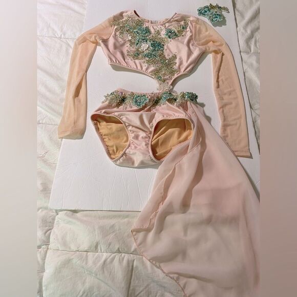 Glamour solo dance costume blush pink rhinestone lyrical XSA-extra small adult - Picture 3 of 14